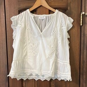 Velvet by Graham & Spencer Embroidered Blouse with Flutter Sleeves